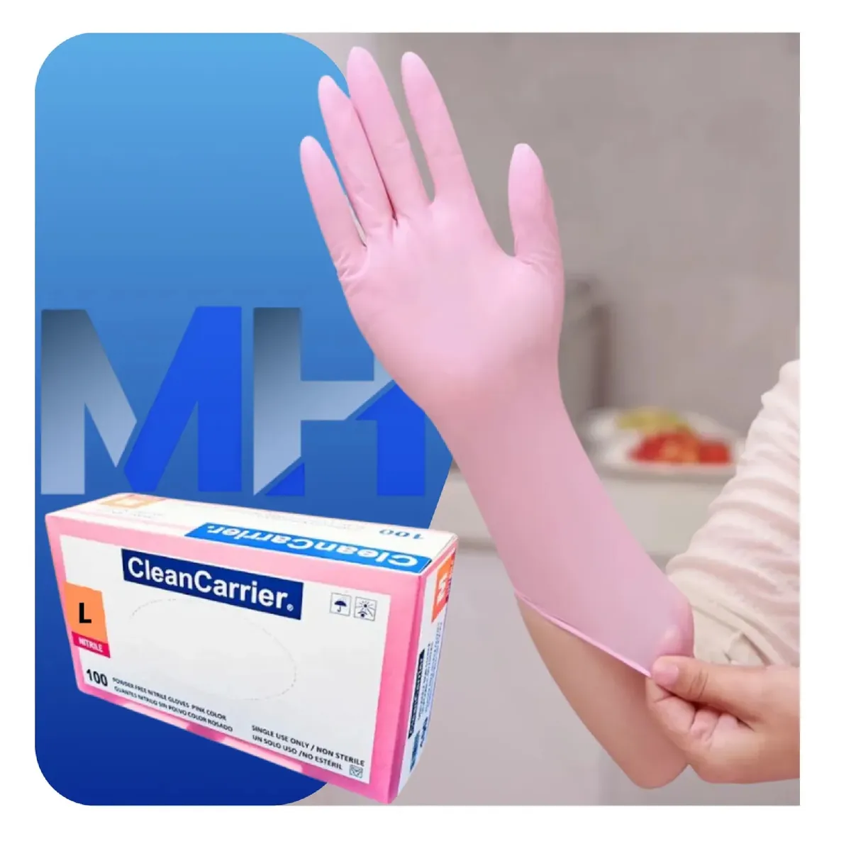 CLEANCARRIER - Pack X500 Guantes De Nitrilo Rosado Libre Polvo Talla L