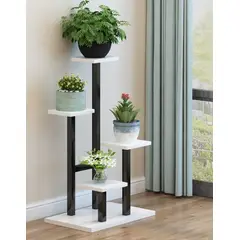 MDF - Soporte para plantas tubos negro madera blanca