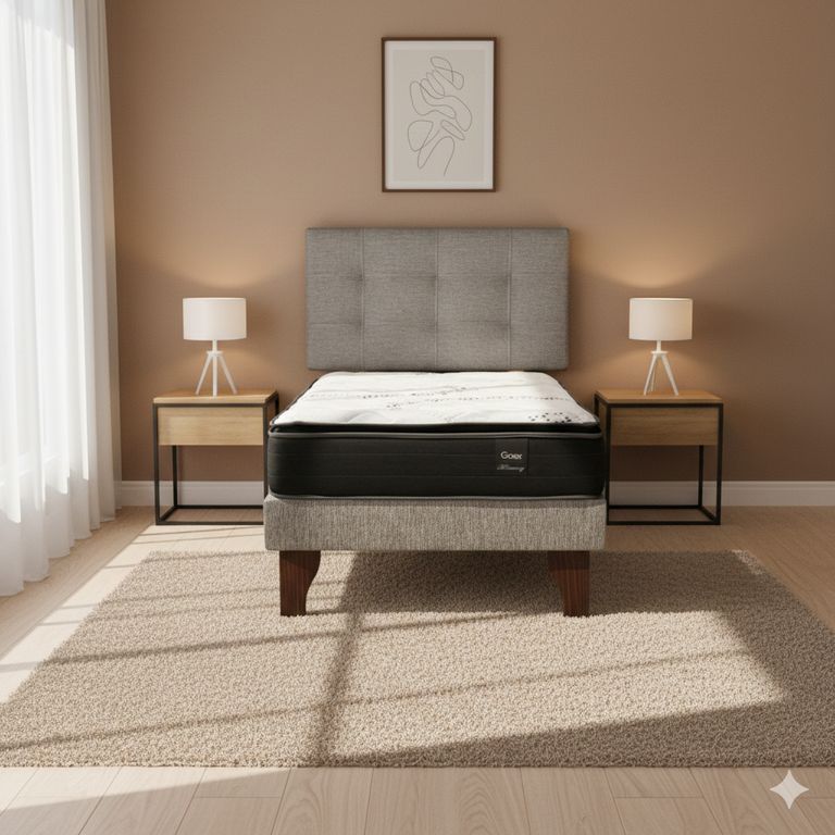 Cama Europea 1 Plaza 200 Plus Respaldo Ginebra