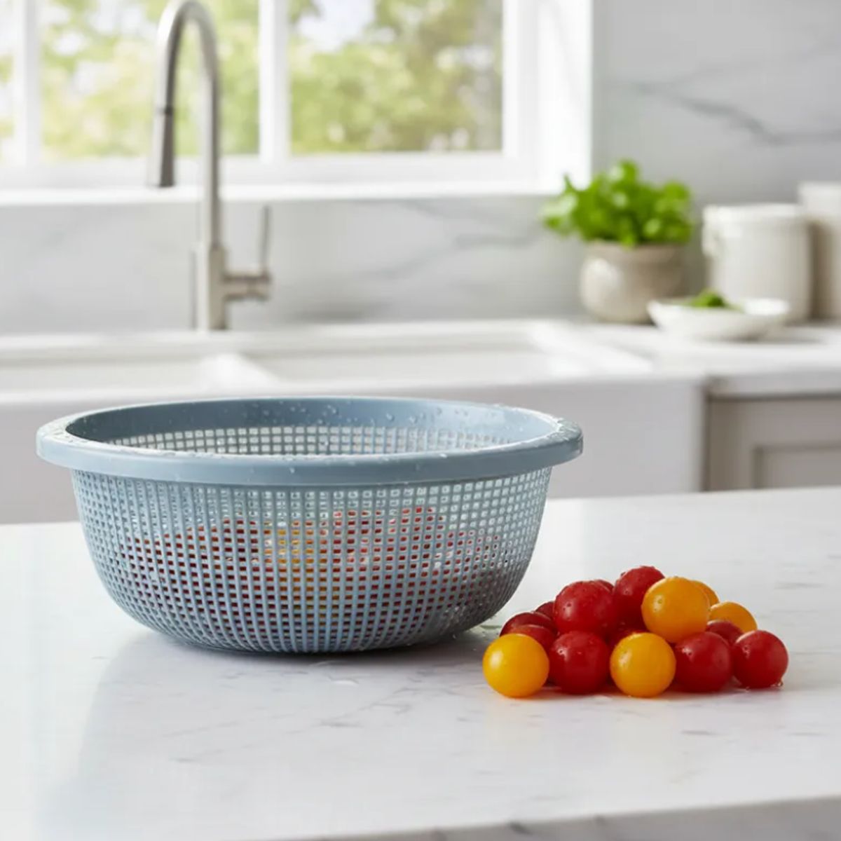 GENERICO - X4 Colador Canasto Plástico Redondo Para Frutas Verduras 23cm