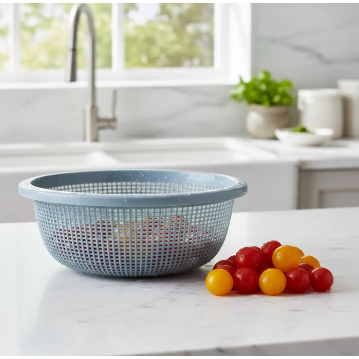 GENERICO - X4 Colador Canasto Plástico Redondo Para Frutas Verduras 23cm