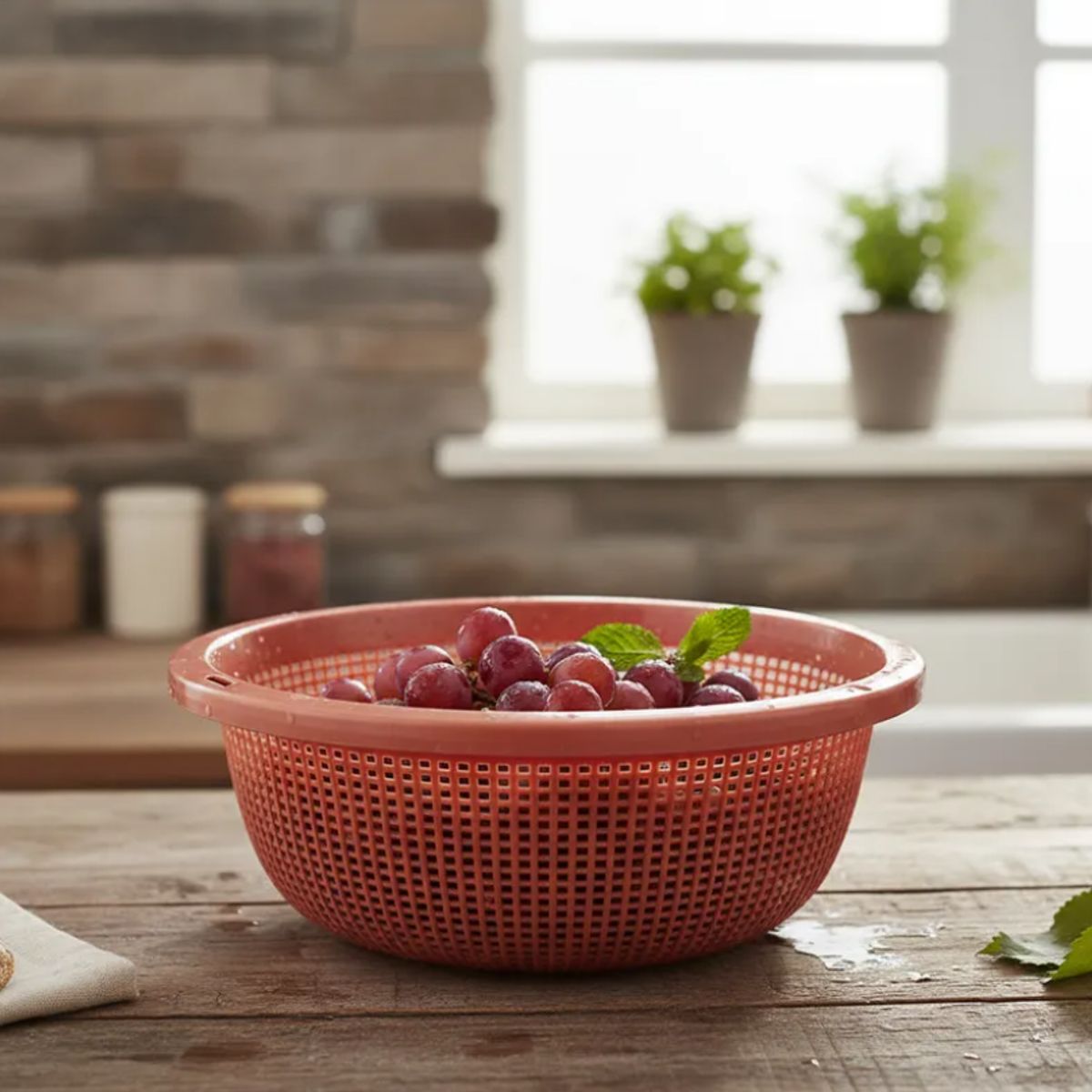 GENERICO - X4 Colador Canasto Plástico Redondo Para Frutas Verduras 23cm