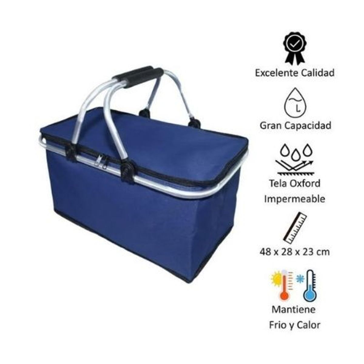 GENERICO - Bolso Termico Plegable Azul Marino Cooler Canasta Picnic
