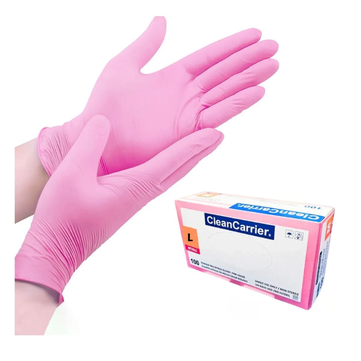 CLEANCARRIER - Guantes De Nitrilo Rosado Cleancarrier Talla L Libre Polvo