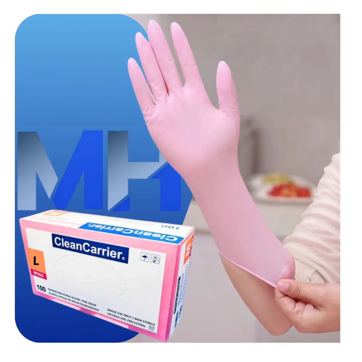 CLEANCARRIER - Guantes De Nitrilo Rosado Cleancarrier Talla L Libre Polvo