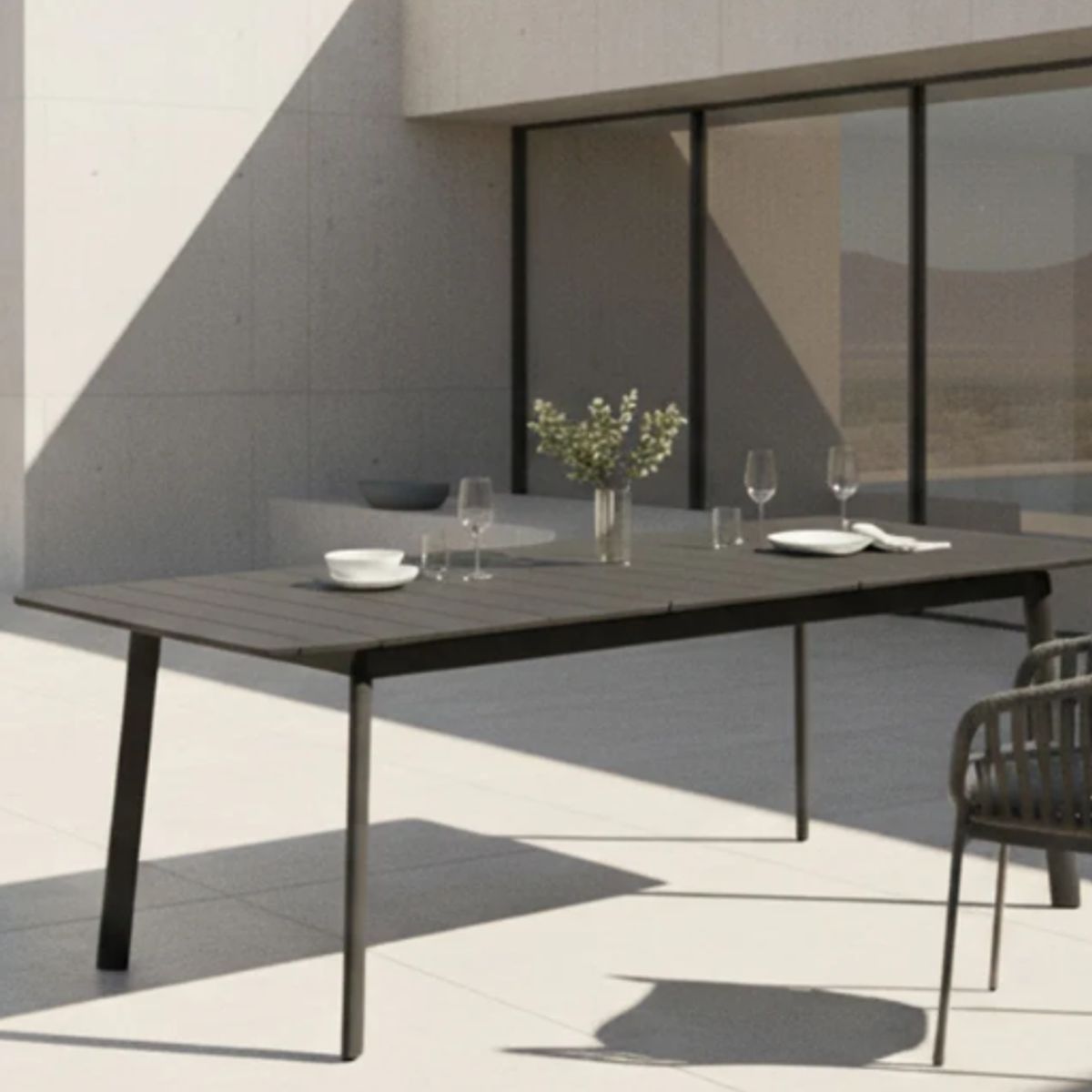 DECORUGZ - Mesa Comedor de Terraza Extensible Aluminio Grande Gris