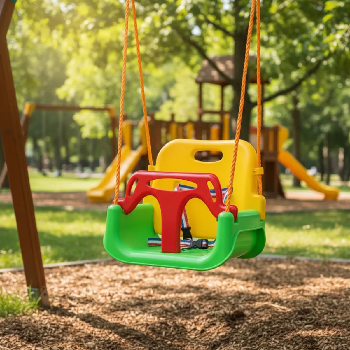 GENERICO - Columpio Infantil 3 en 1 Ajustable Portátil con Arnés y Cuerdas Verde