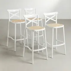 VENHOOUSE - Pack 4 Taburetes Crossback Danubio 66cm Piso Bar O Terraza Apilable Blancos