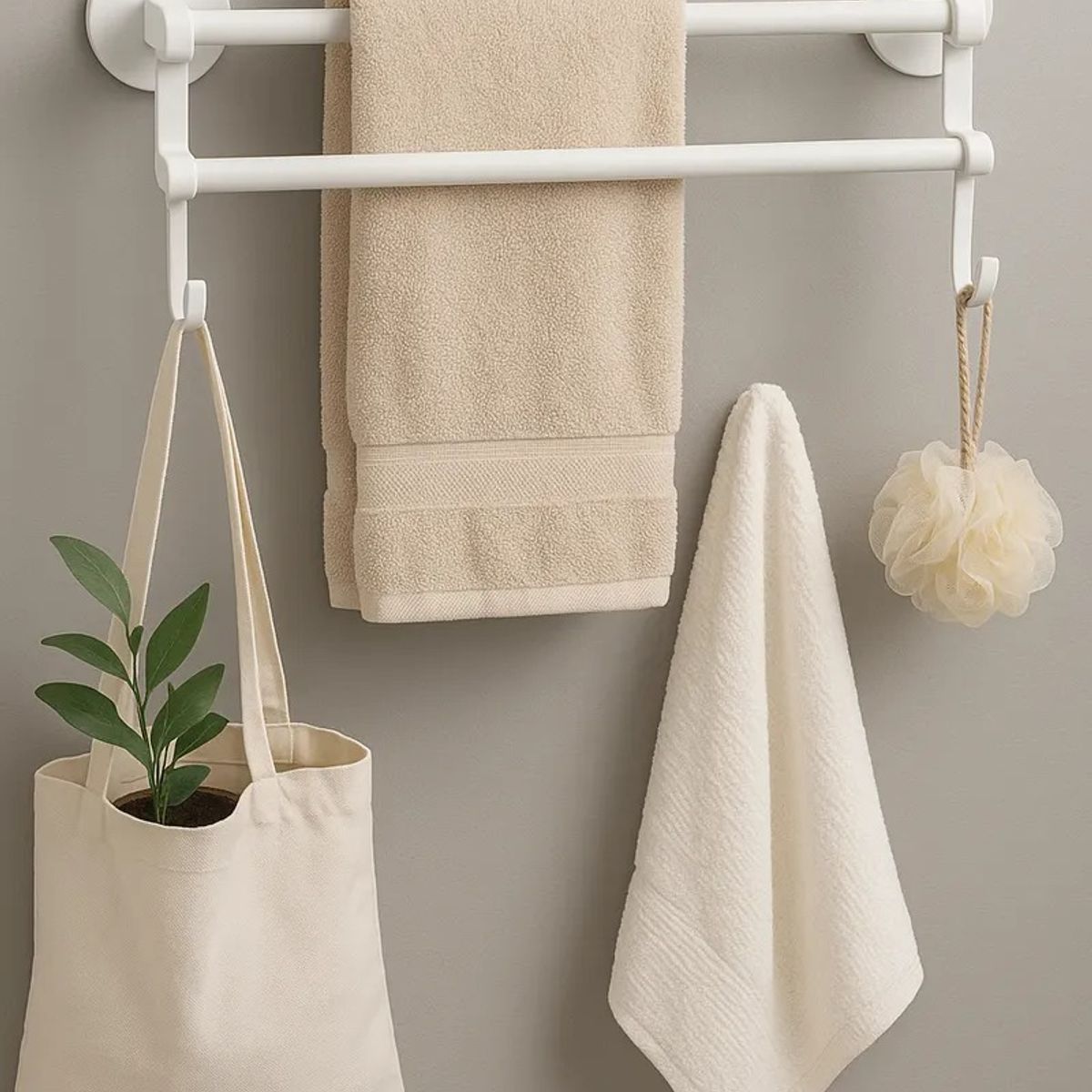 GENERICO - Soporte Toallas Baño Cocina Doble Mural Colgador Blanco