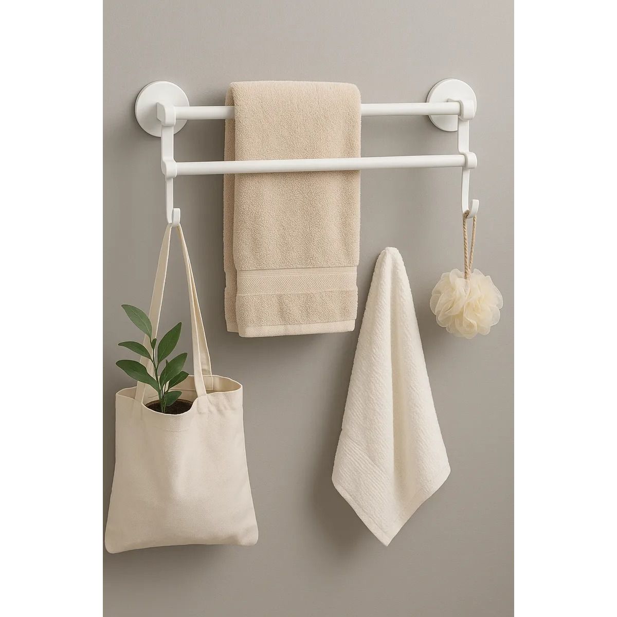 GENERICO - Soporte Toallas Baño Cocina Doble Mural Colgador Blanco