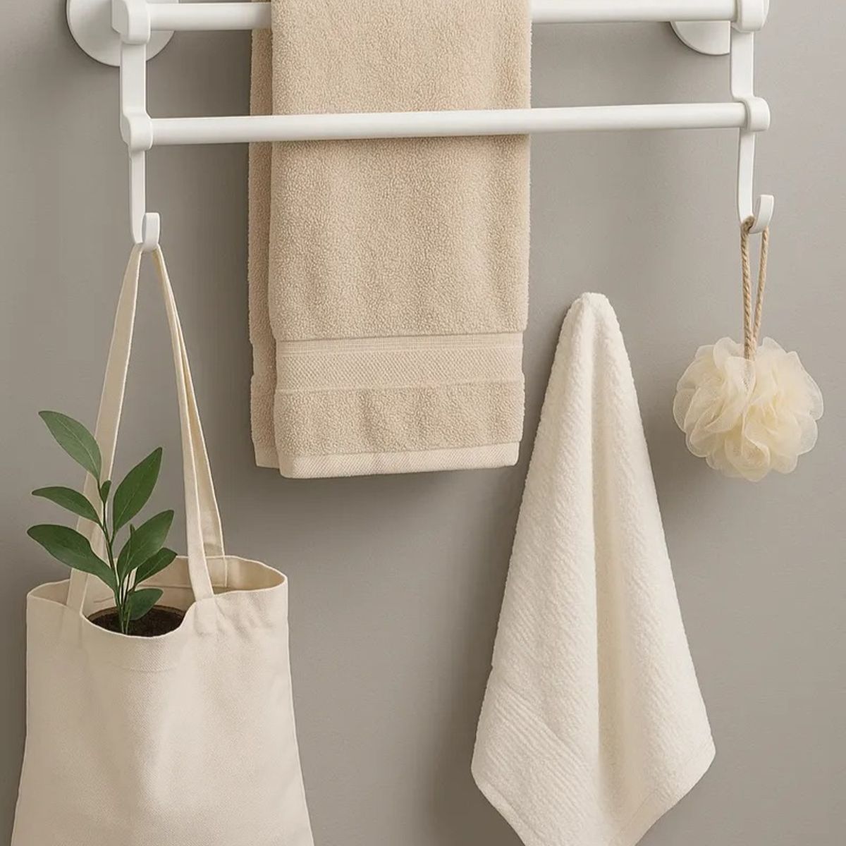 GENERICO - Soporte Toallas Baño Cocina Doble Mural Colgador Blanco