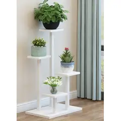 MDF - Soporte para plantas tubos blanco y madera blanca