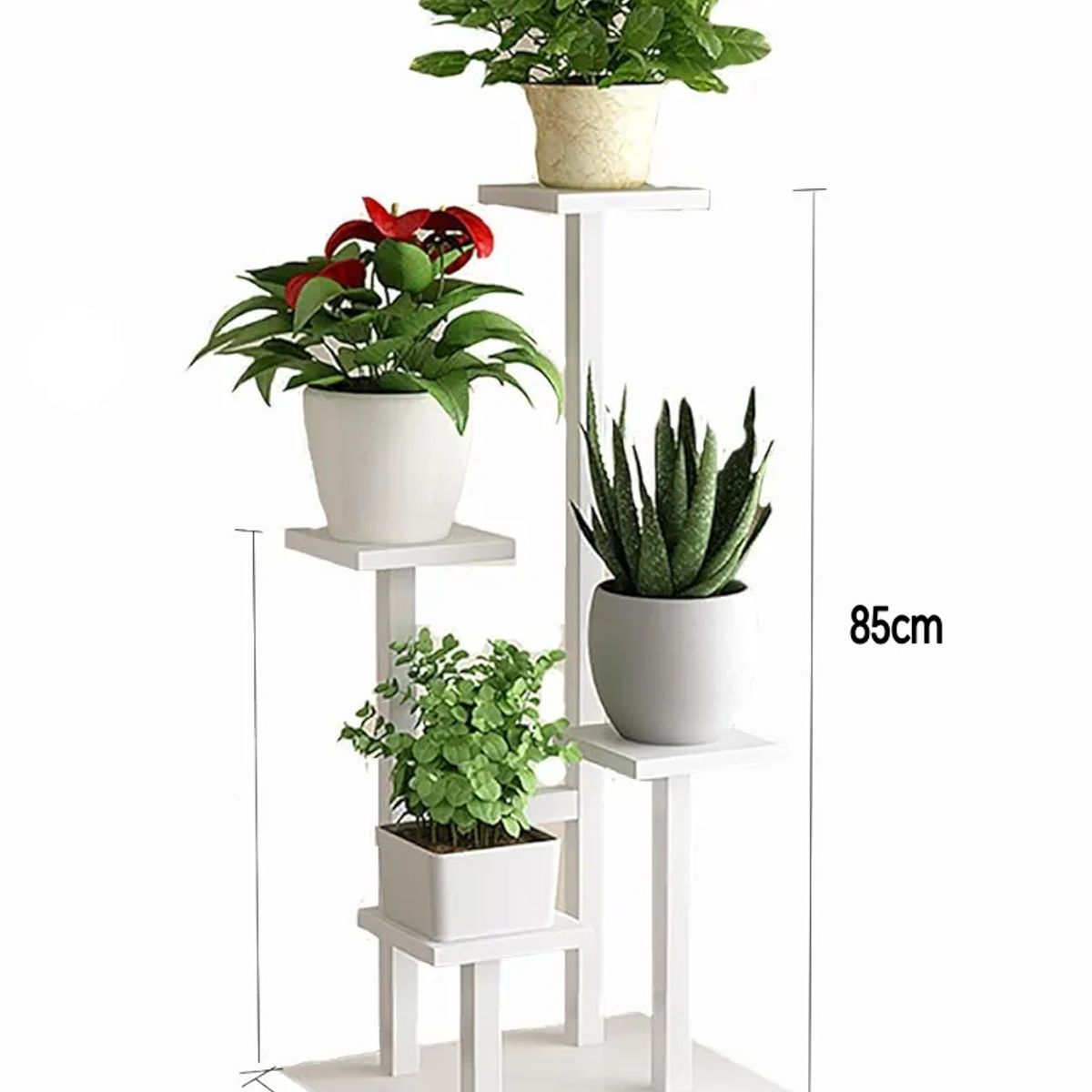 MDF - soporte para plantas tubos blanco y madera blanca