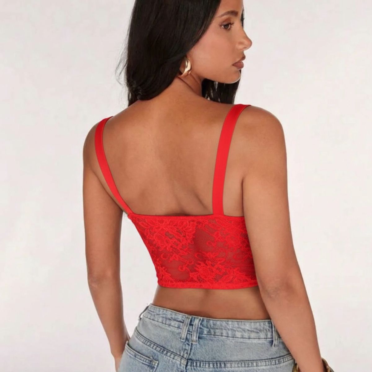 GARSIL - Crop Top Elegante Para Mujer Encaje De Malla Con Cadenas