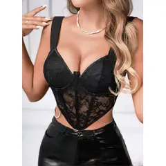 GARSIL - Crop Top Elegante Para Mujer Encaje De Malla Con Cadenas