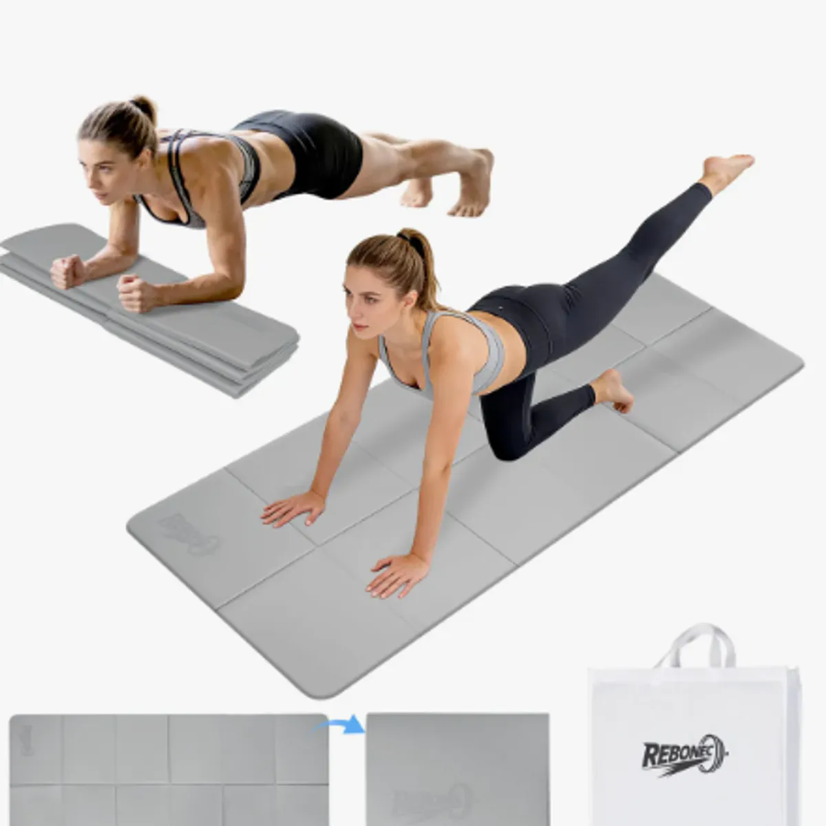 GENERICO - Colchoneta Mat Yoga Deportiva Plegable Tpe Grueso 8mm Bolso Gris