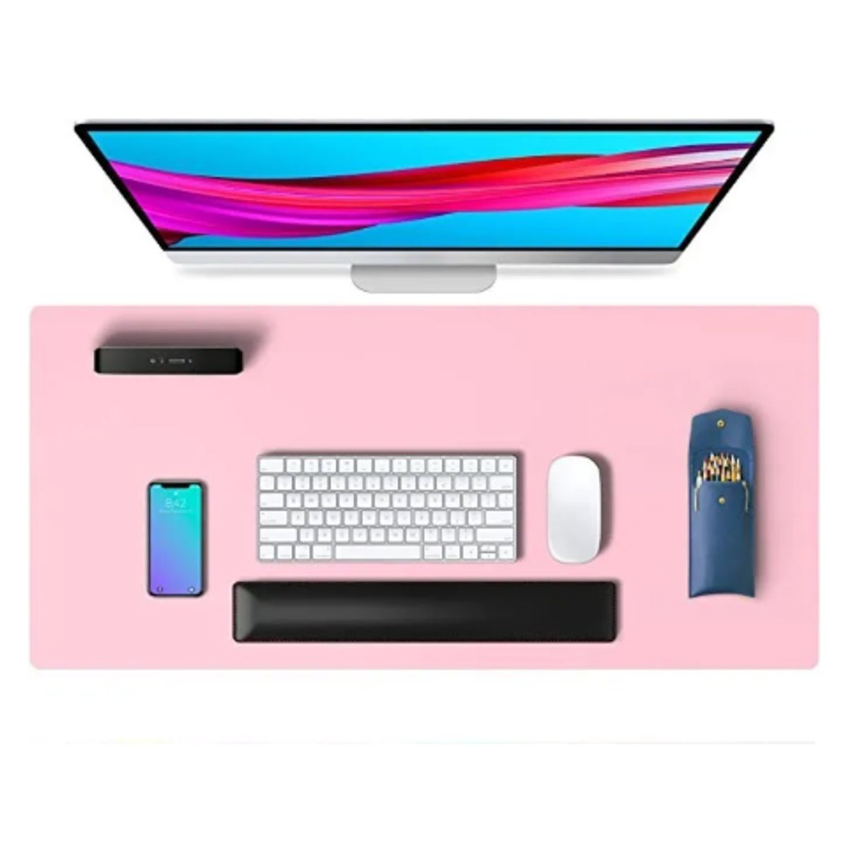 GENERICO - Alfombrilla Mousepad Cuero Cubierta Escritorio 80x40 Cm - Color Rosa