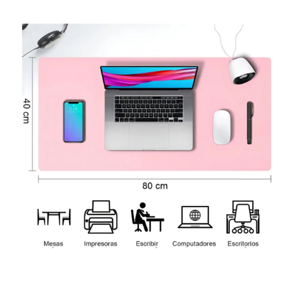 GENERICO - Alfombrilla Mousepad Cuero Cubierta Escritorio 80x40 Cm - Color Rosa