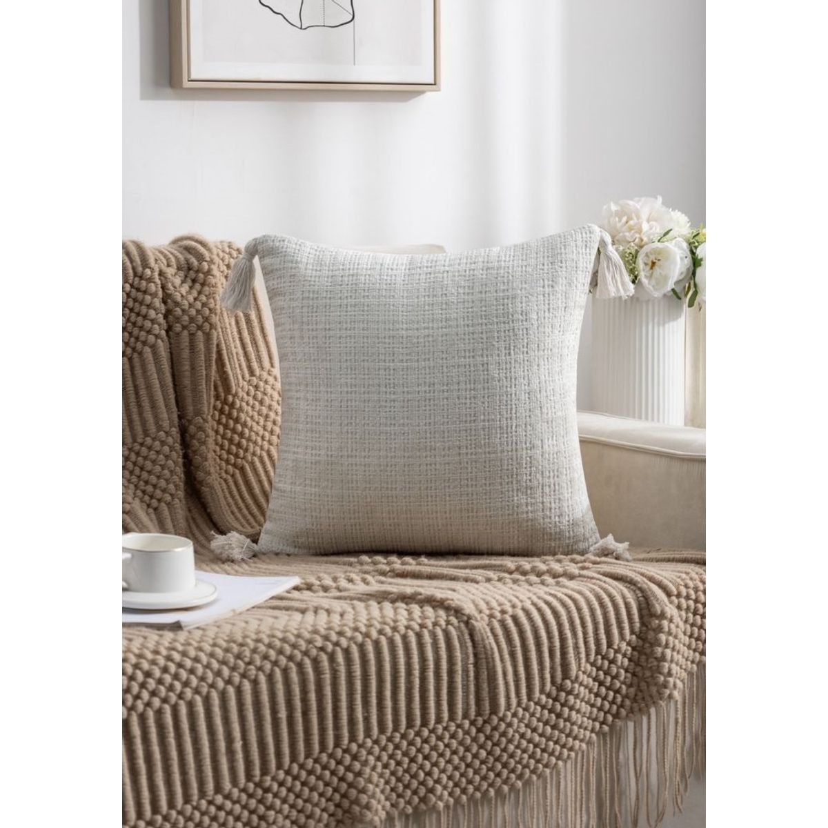 GENERICO - PACK DE 4 FUNDAS PARA COJIN CHELINE CON BORLAS 30x50