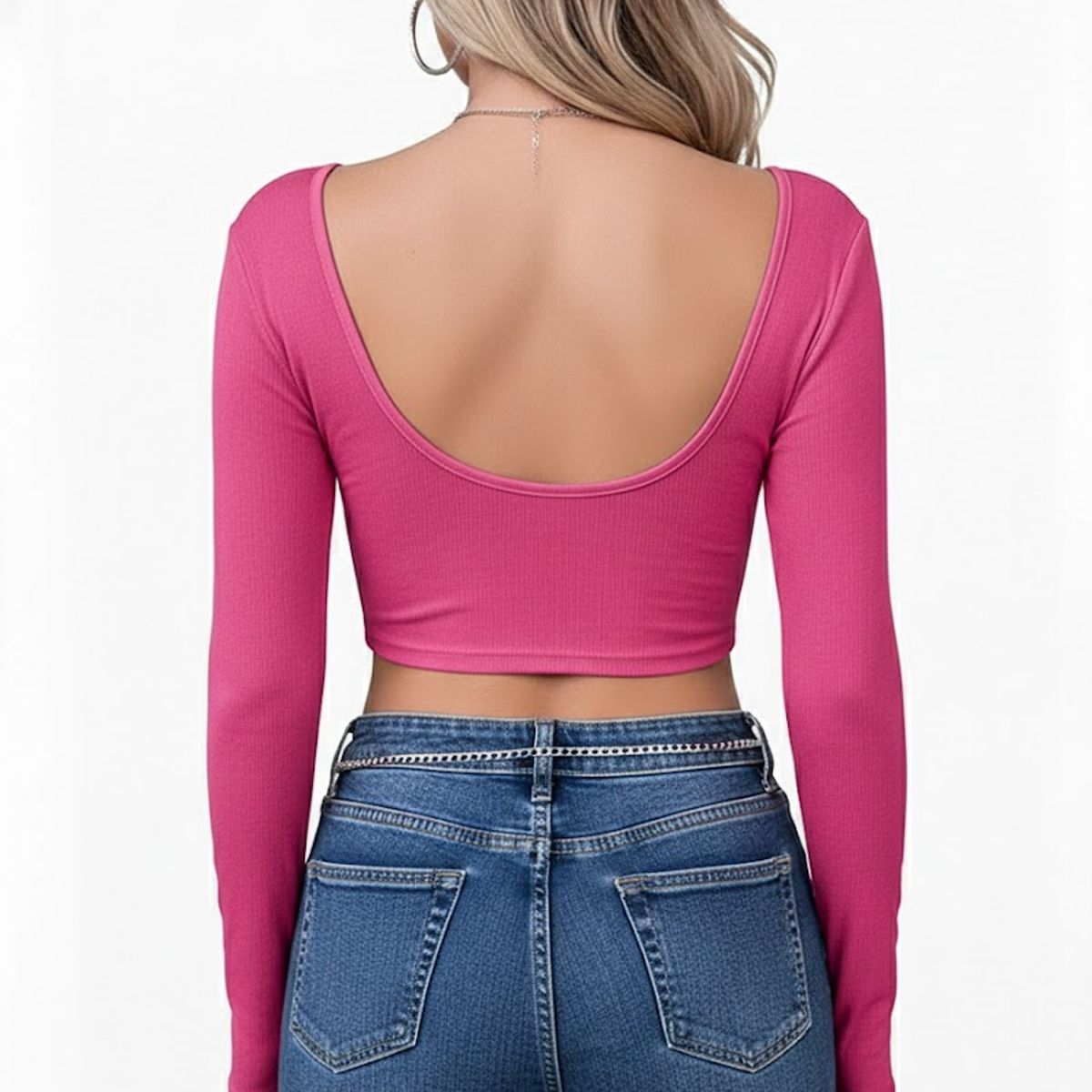 GARSIL - Crop Top Con Escote Para Mujer De Manga Larga - Broches Corazon