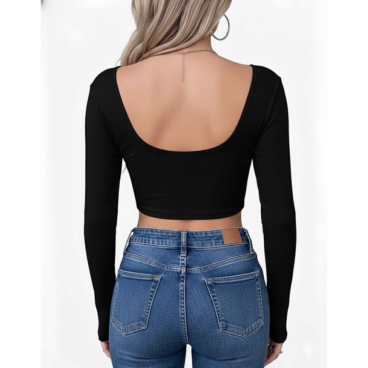 GARSIL - Crop Top Con Escote Para Mujer De Manga Larga - Broches Corazon