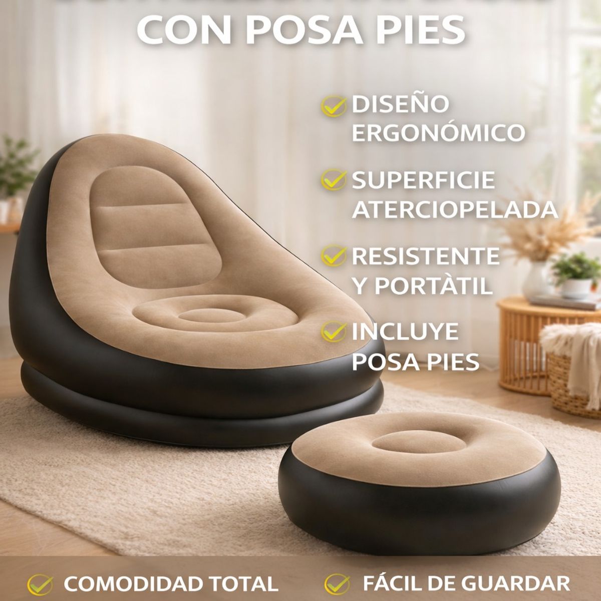 MOVI - Sofá Sillón Inflable con Posa Pies
