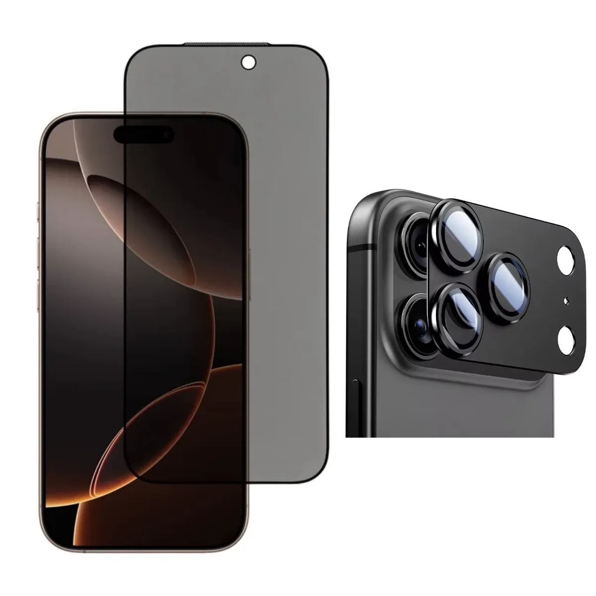 GENERICO - Lamina de Vidrio Anti Espía Para iPhone 17 Pro + Cámara Aluminio