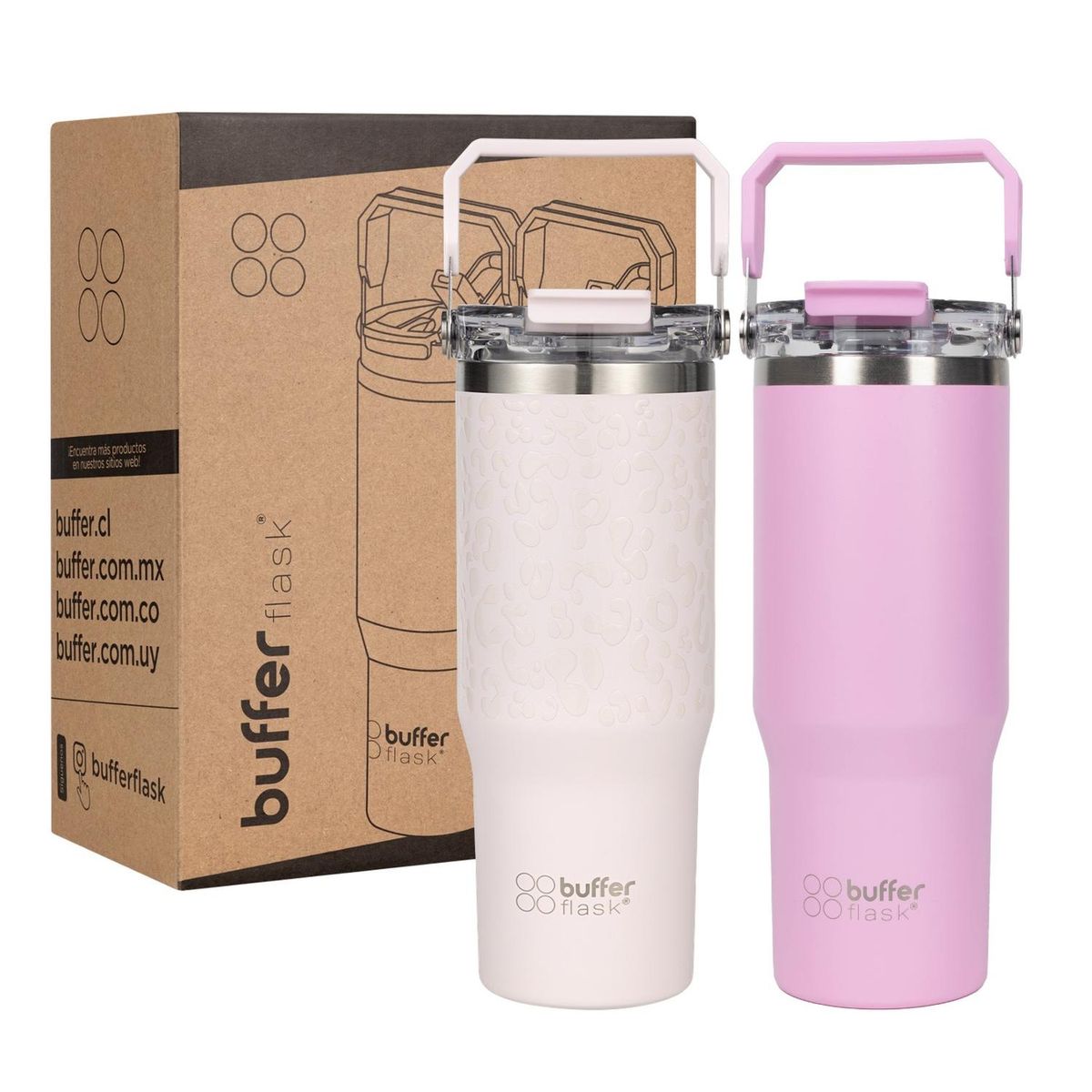 BUFFER FLASK - Vaso Termico Set x2 Mug Botella Agua Buffer Acero Inoxidable - Salmon