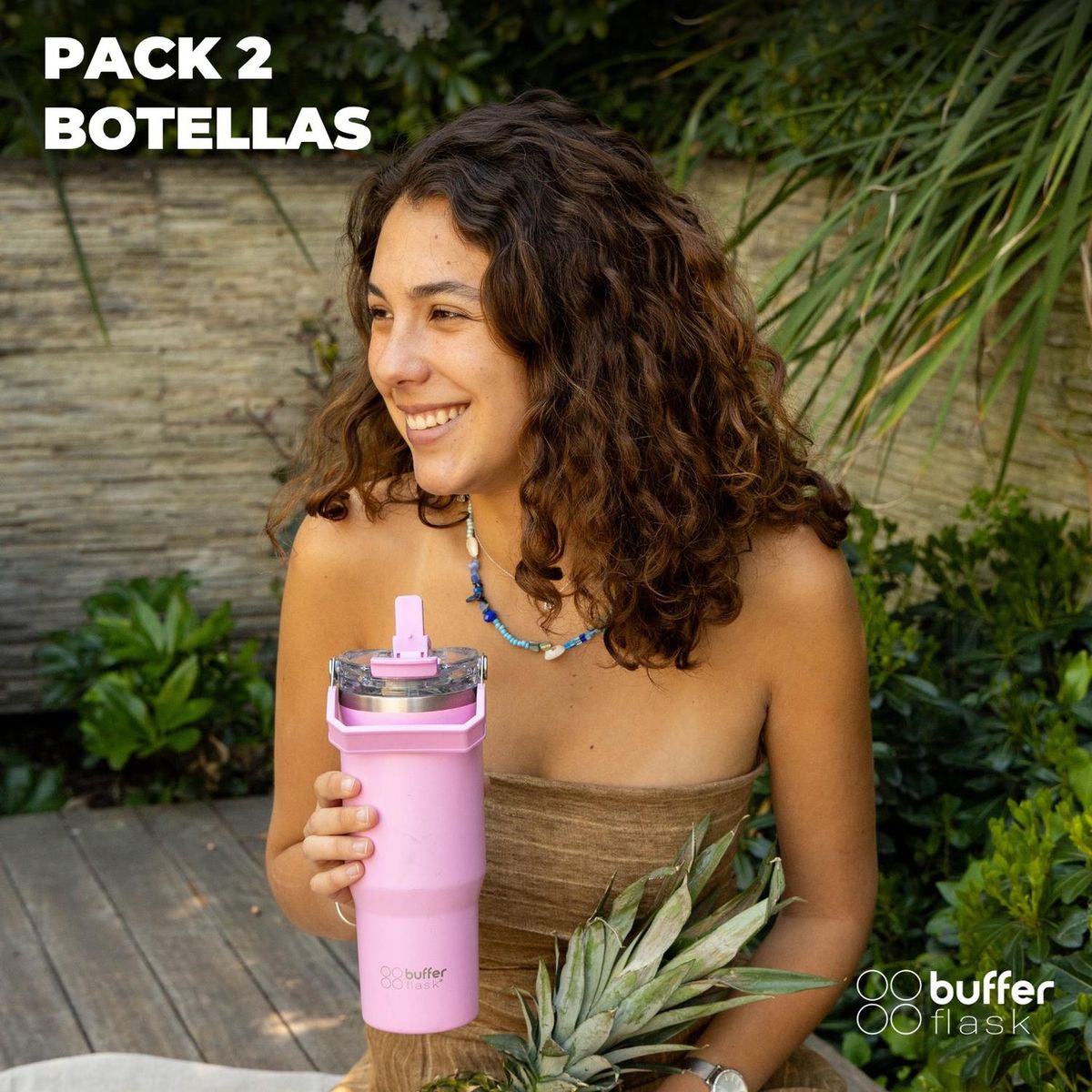 BUFFER FLASK - Vaso Termico Set x2 Mug Botella Agua Buffer Acero Inoxidable - Salmon