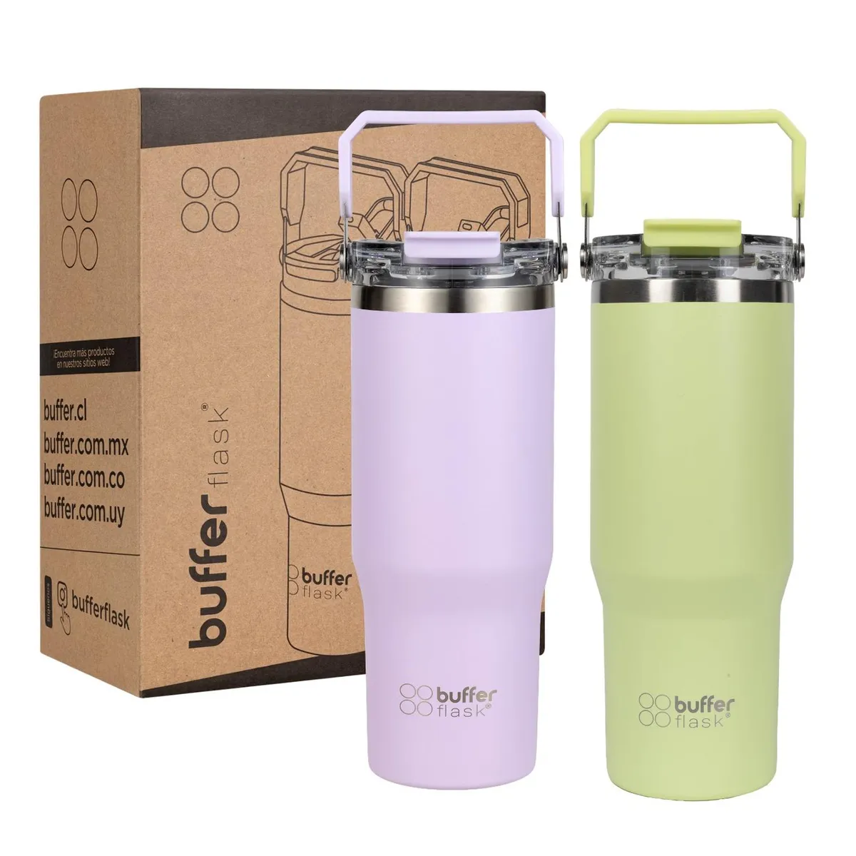 BUFFER FLASK - Vaso Termico Set x2 Mug Botella Agua Buffer Acero Inoxidable - Verde