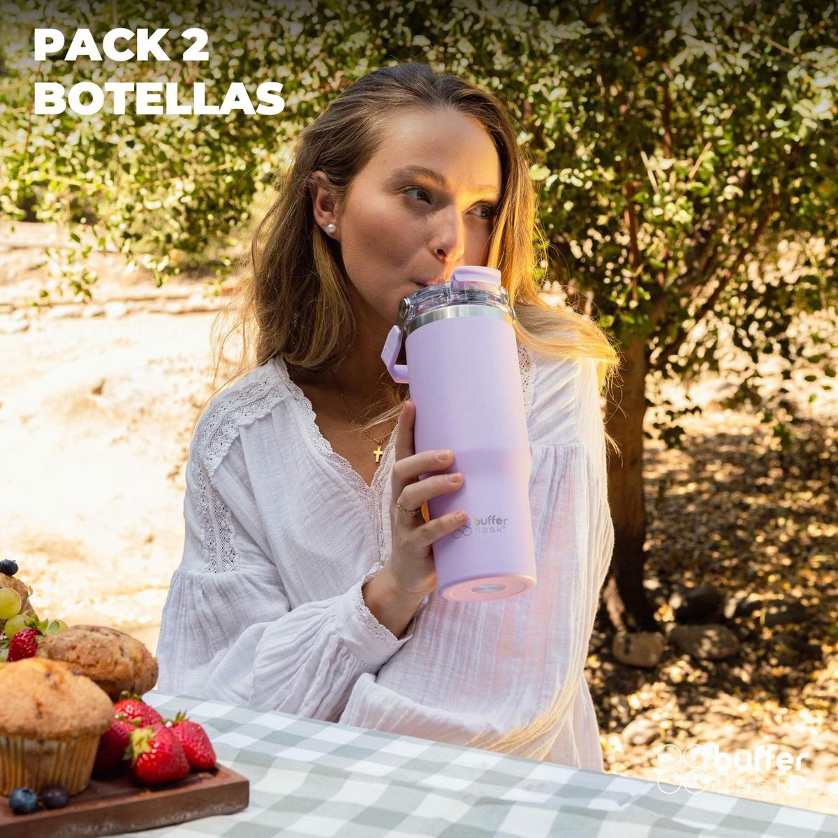 BUFFER FLASK - Vaso Termico Set x2 Mug Botella Agua Buffer Acero Inoxidable - Verde