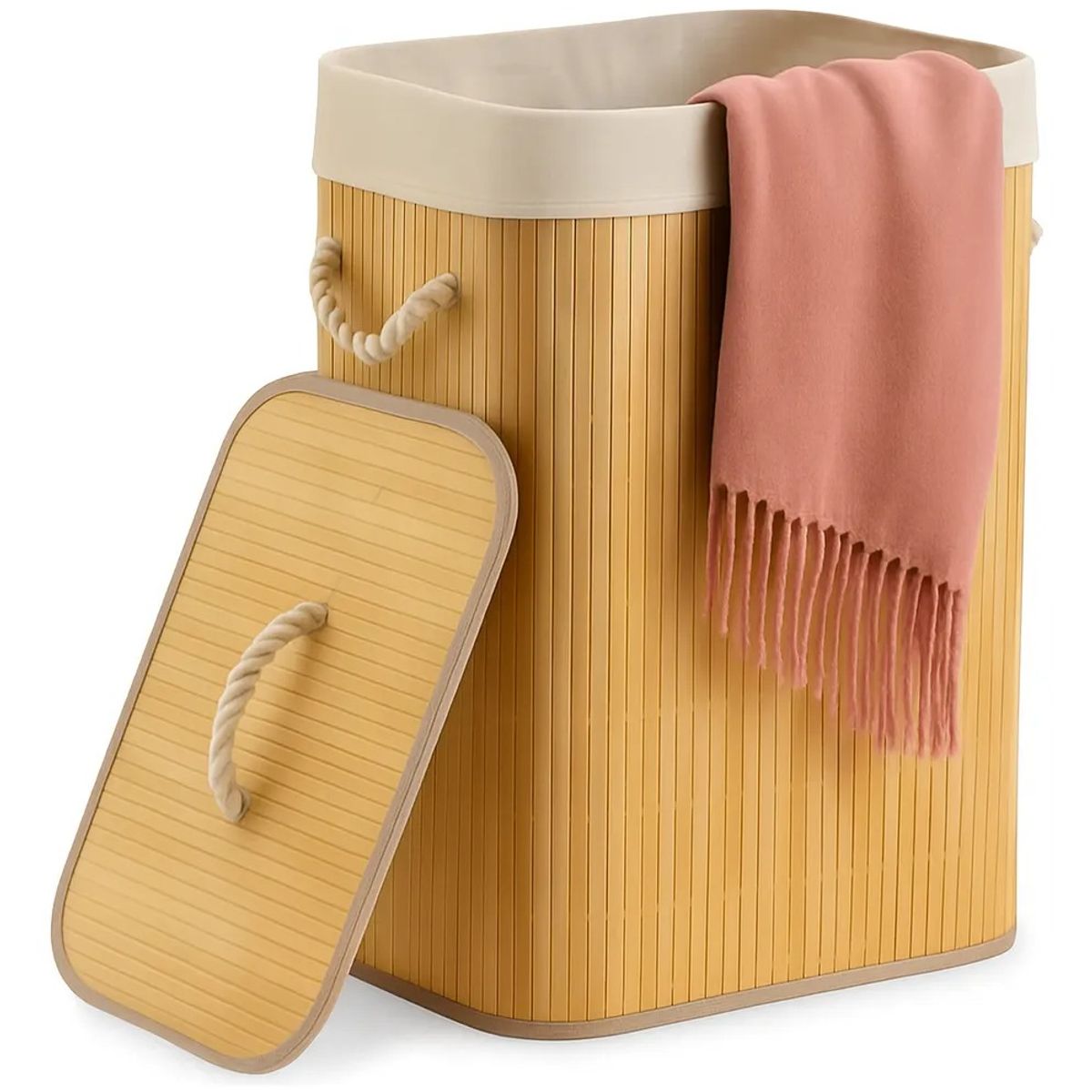 GENERICO - Cesto Ropa Bambu Tapa Resistente Organizador Hogar 30x40x50