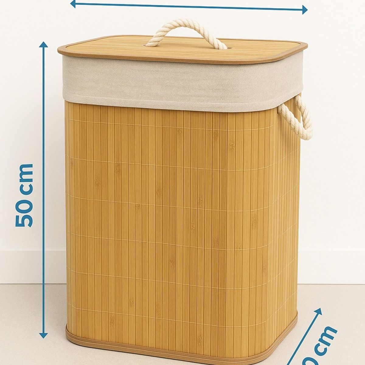 GENERICO - Cesto Ropa Bambu Tapa Resistente Organizador Hogar 30x40x50