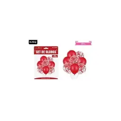GENERICO - Set de globos rojo con confetti 8pcs