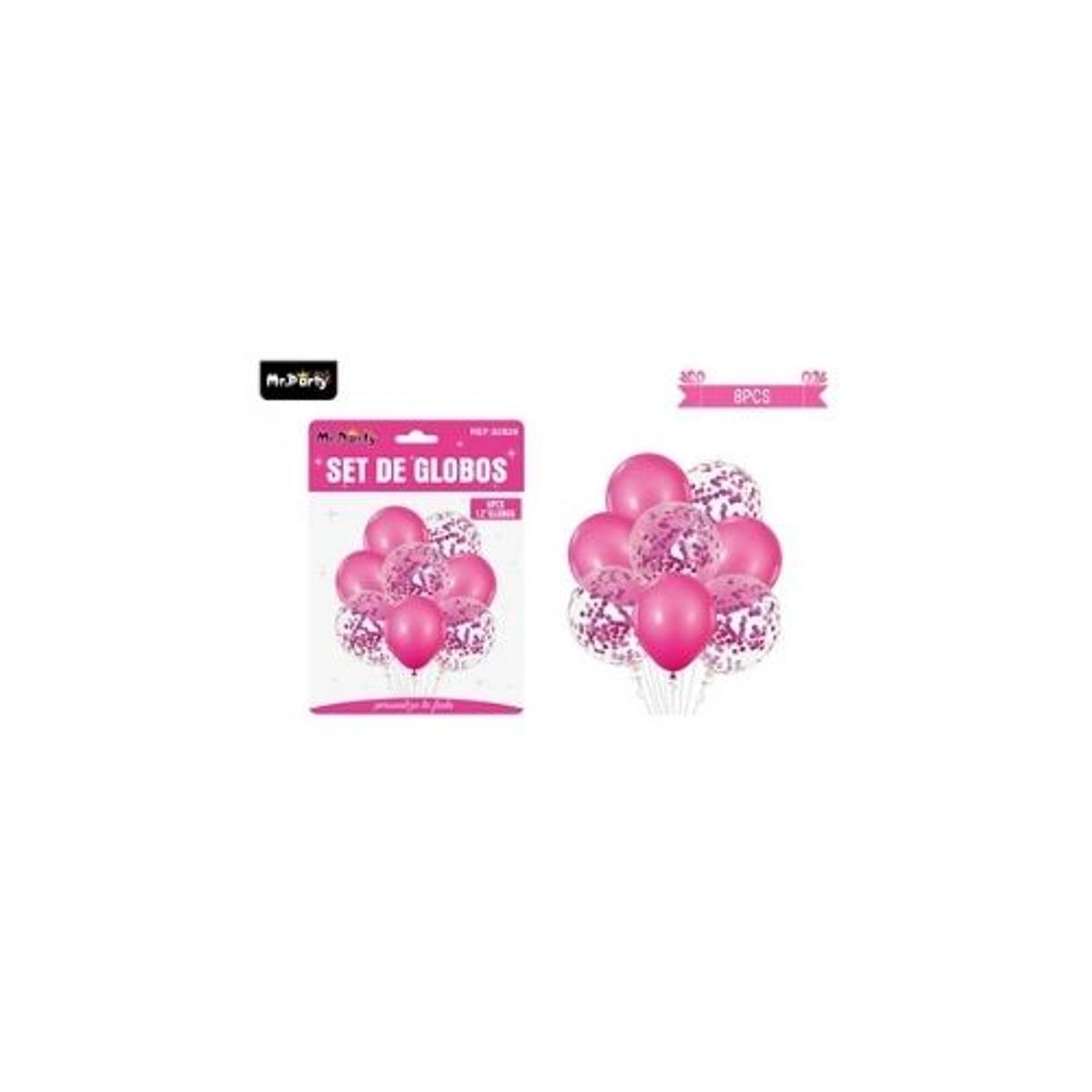 GENERICO - Set de globos fucsia con confetti 8pcs