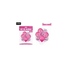 GENERICO - Set de globos fucsia con confetti 8pcs
