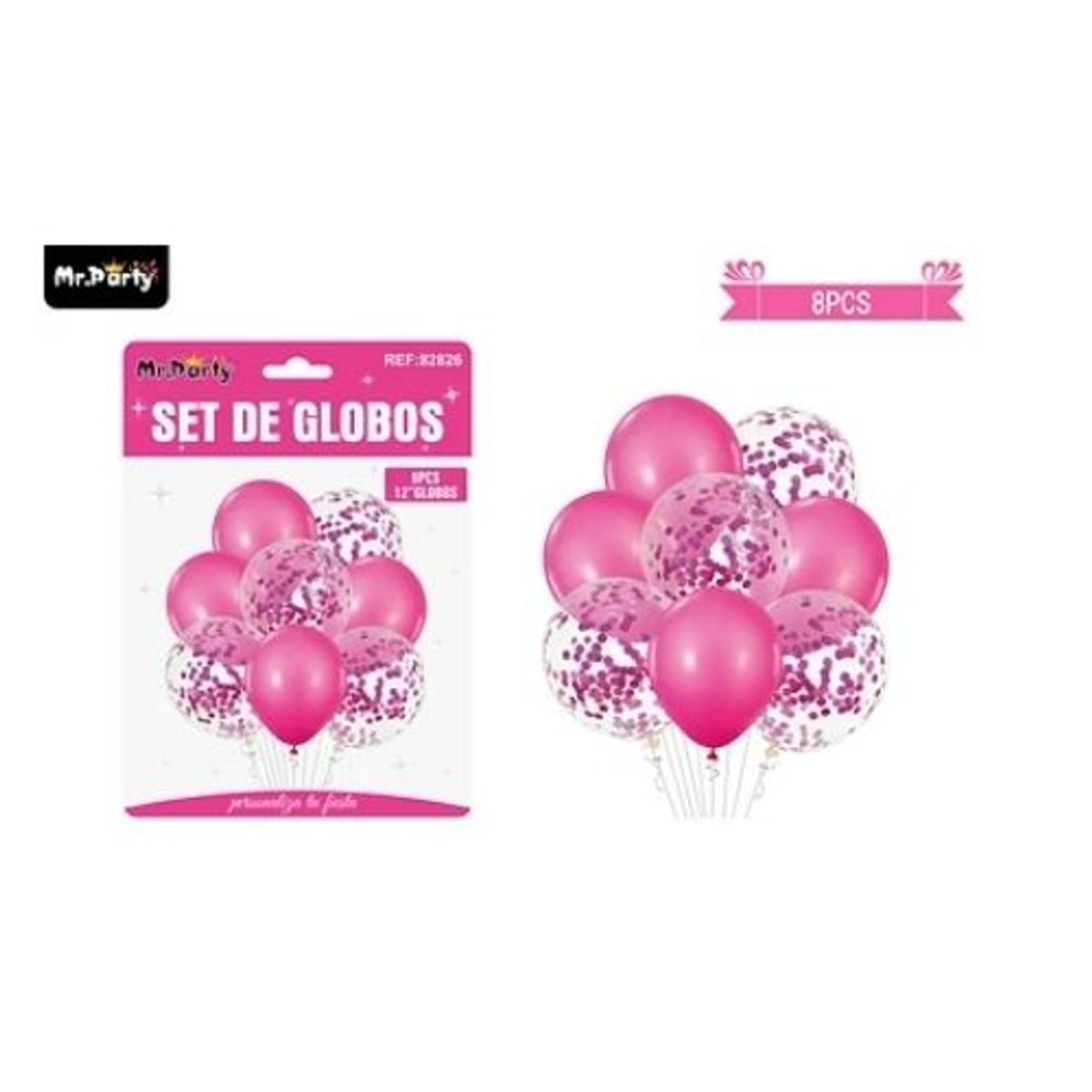 GENERICO - Set de globos fucsia con confetti 8pcs