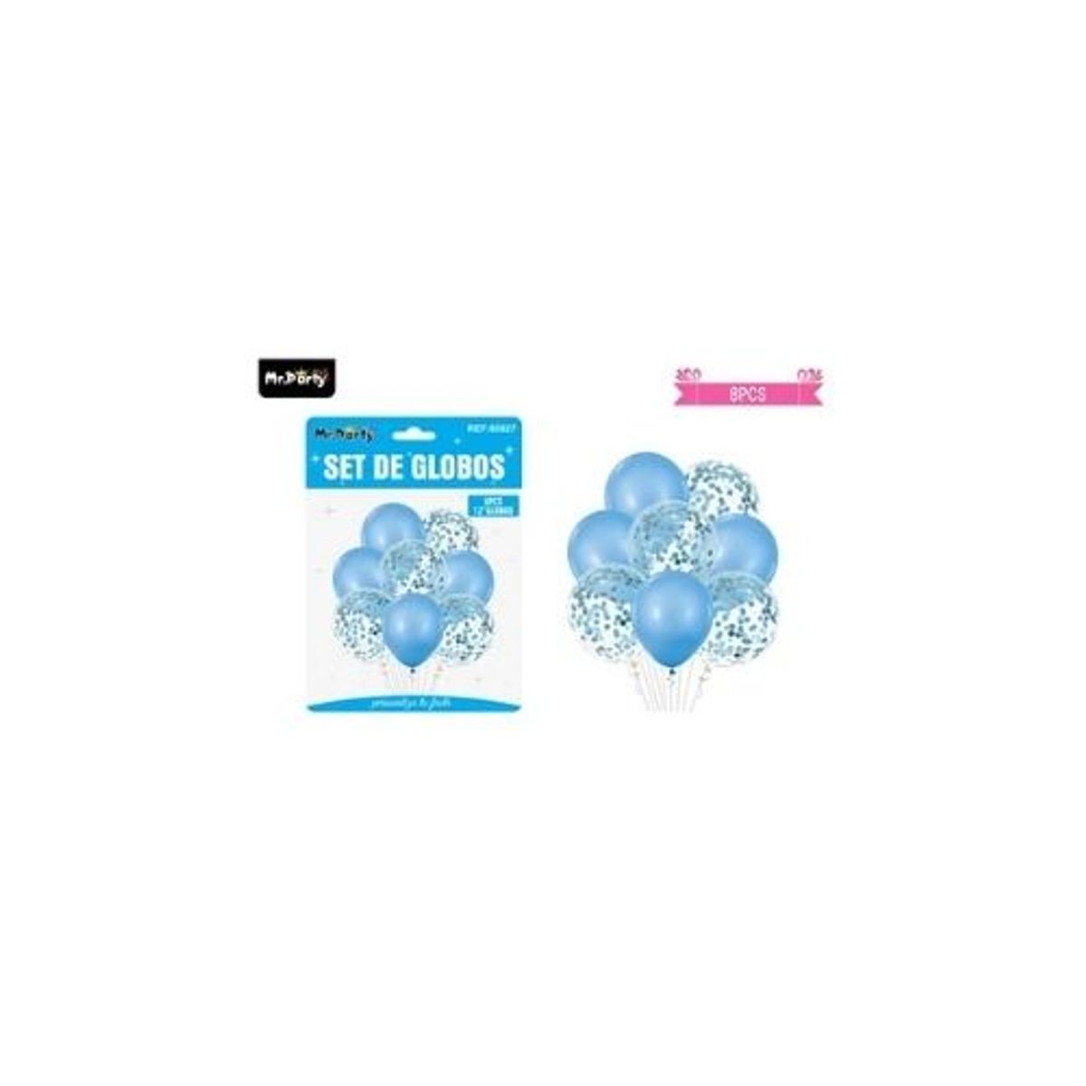GENERICO - Set de globos celeste con confetti 8pcs
