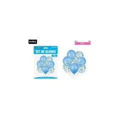 GENERICO - Set de globos celeste con confetti 8pcs