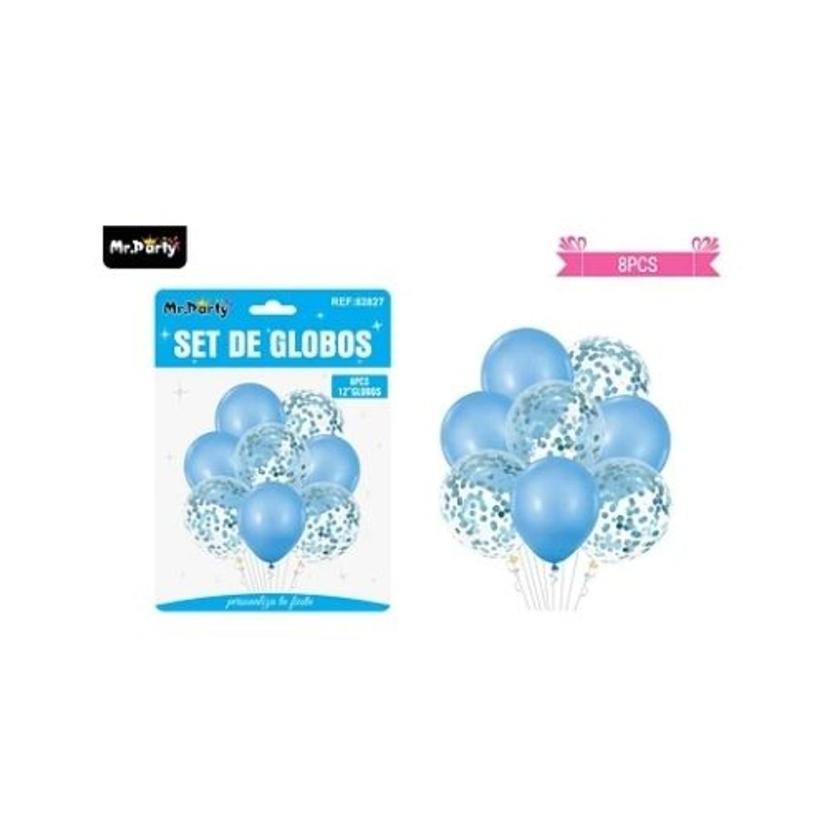GENERICO - Set de globos celeste con confetti 8pcs