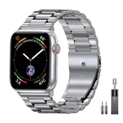 GENERICO - Correa Acero compatible Apple Watch 46mm 45mm 42mm Ajustador Plateada