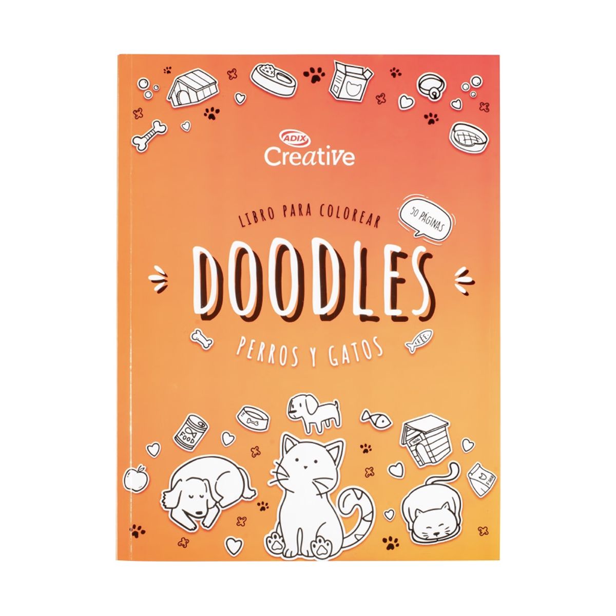 CREATIVE - Libro Colorear Doodles Perro Gatos 50 Diseños Creative