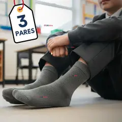 UTILISIMO - Pack 3 Calcetínes Escolares Corto Acrilico Gris Niña Niño Juvenil