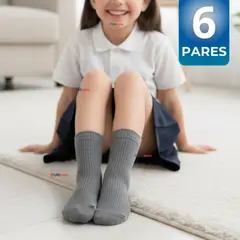 UTILISIMO - Pack 6 Calcetínes Escolares Corto Acrilico Gris Niño y Niña