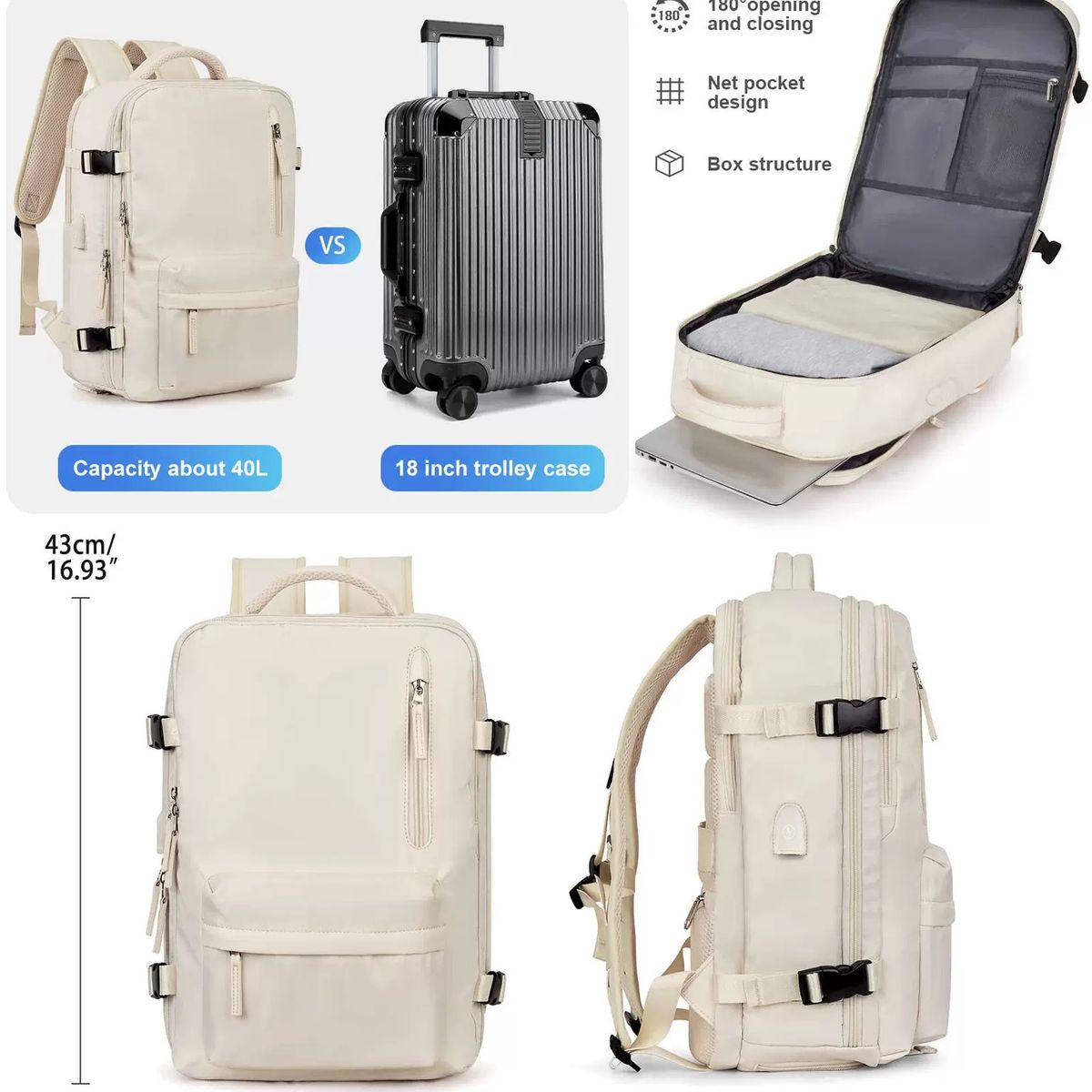 MOMO - Mochila De Viaje Avión Balistica  Aprobado Gran Capacidad  Diseño De La Tela Lisa