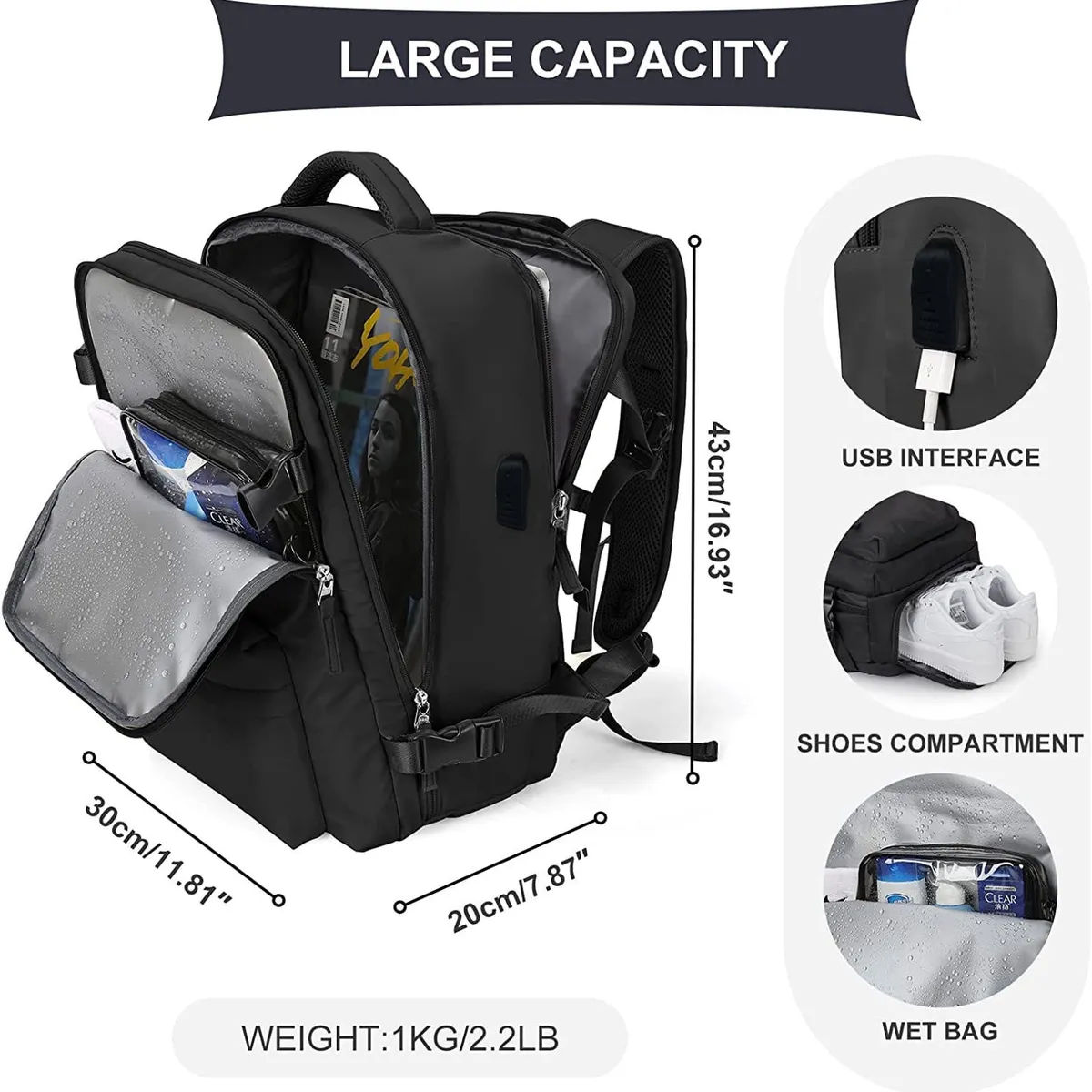 MOMO - Mochila De Viaje Avión Balistica  Aprobado Gran Capacidad  Diseño De La Tela Lisa