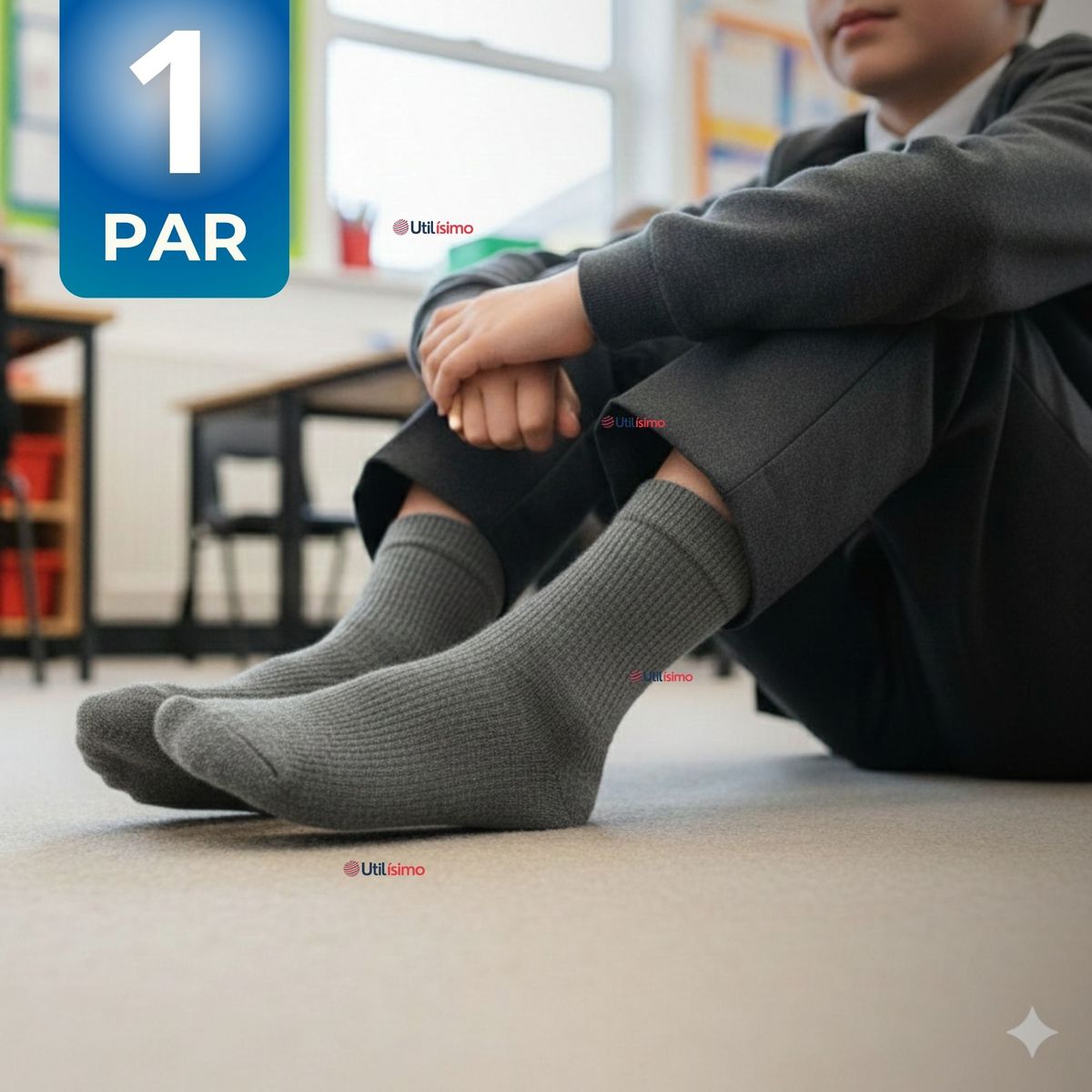 UTILISIMO - Calcetín Escolar Corto Algodón Gris Niño Niña Juvenil