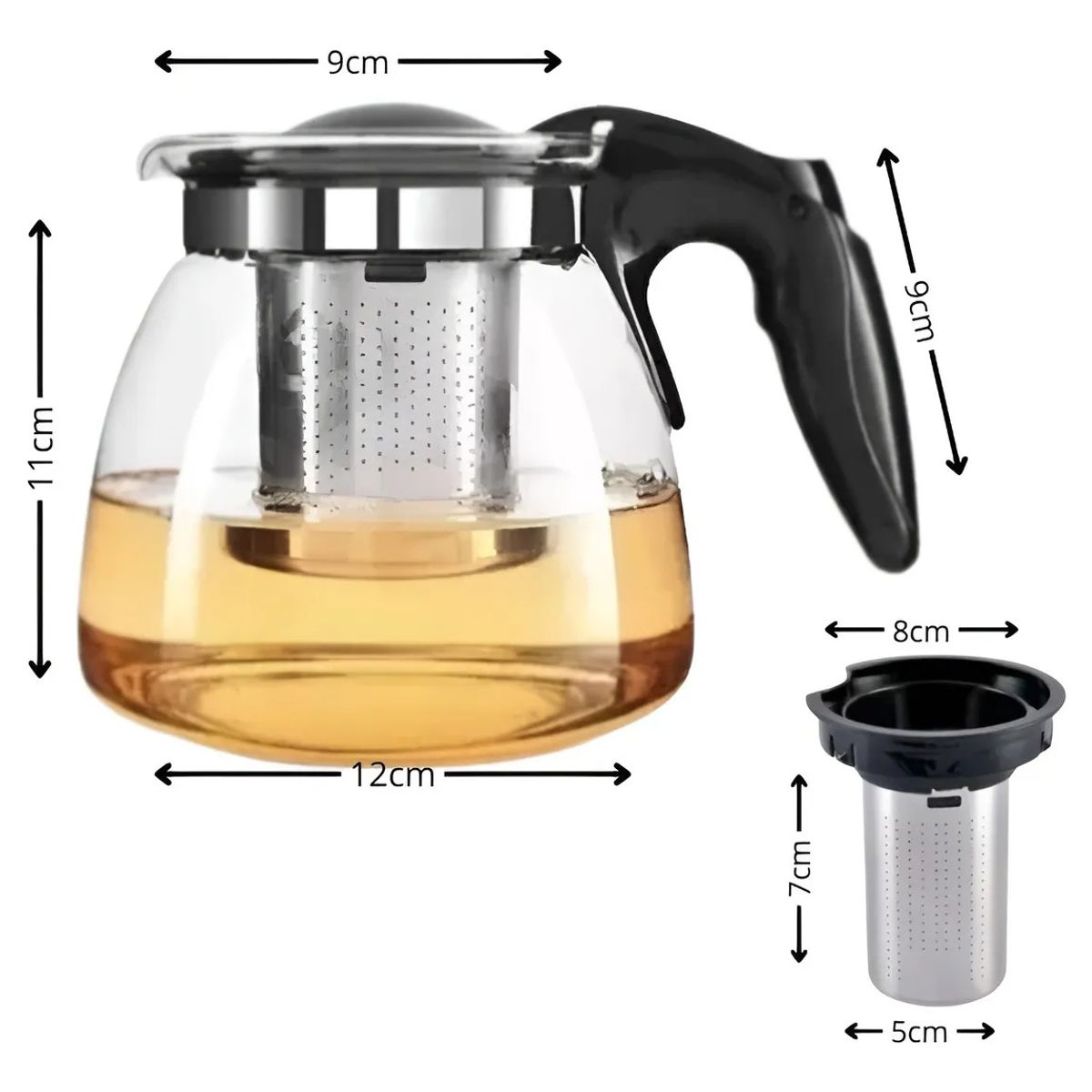 GENERICO - etera De Vidrio Con Infusor De Acero Inoxidable 900ml Negro