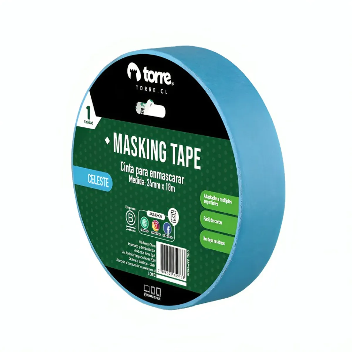 TORRE - Pack 3 Cinta Masking Celeste 24mm x18m  Torre