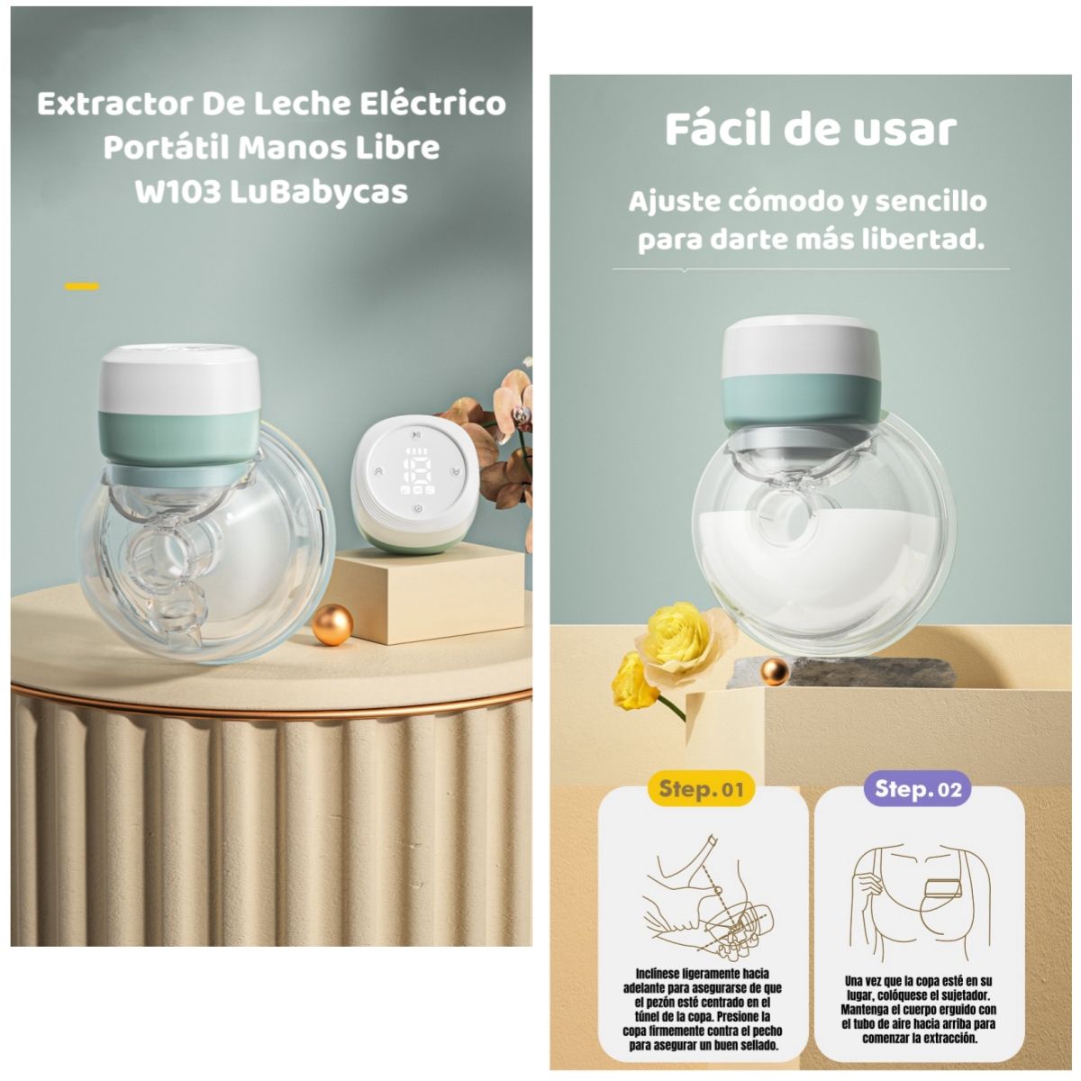 LUBABYCAS - Extractor De Leche Eléctrico Manos Libre W103 LuBabycas